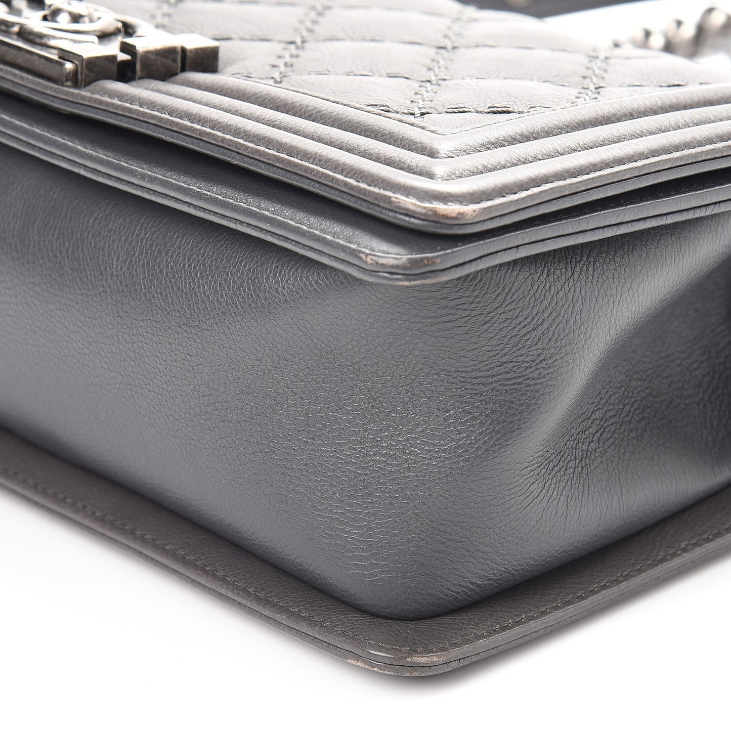 Calfskin Double Stitch Medium Boy Flap Grey