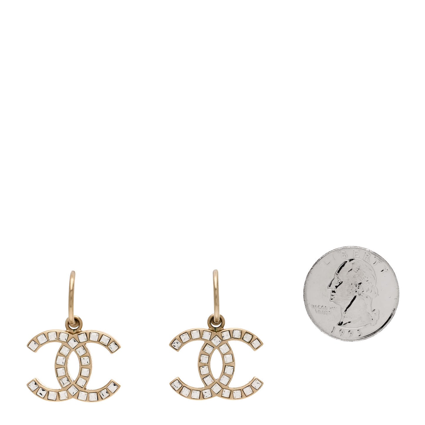 Baguette Crystal CC Dangle Earrings Light Gold