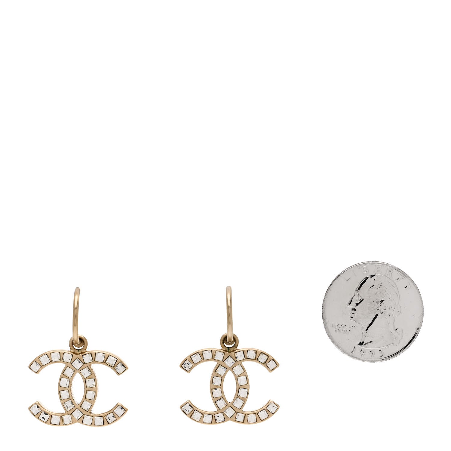 Chanel Baguette Crystal CC Dangle Earrings Light Gold 2 of 5