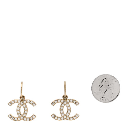 Chanel Baguette Crystal CC Dangle Earrings Light Gold 2 of 5