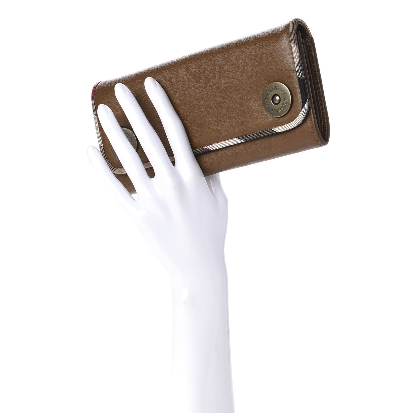 Grainy Calfskin Nova Check Tri-Fold Wallet Tan
