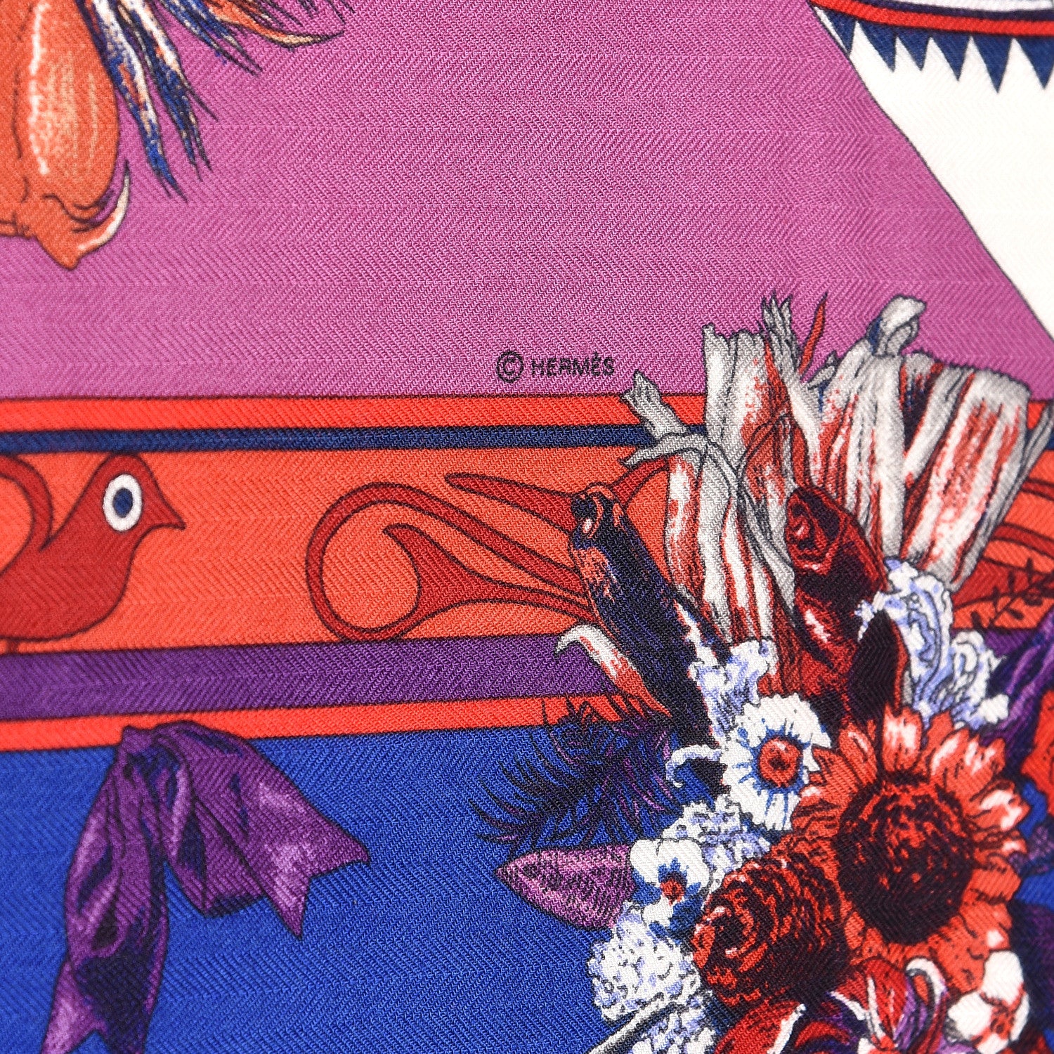 Hermes Cashmere Silk Kachinas Shawl 140 Rouge Bleu Parme 4 of 5