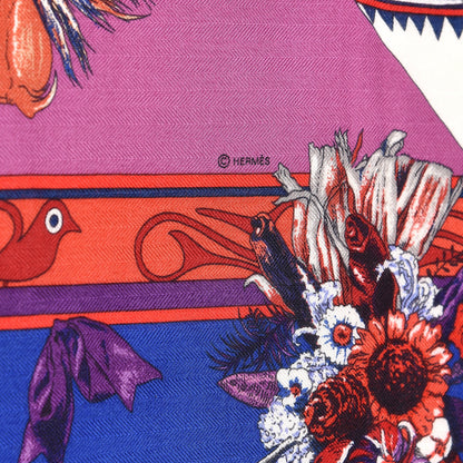 Hermes Cashmere Silk Kachinas Shawl 140 Rouge Bleu Parme 4 of 5