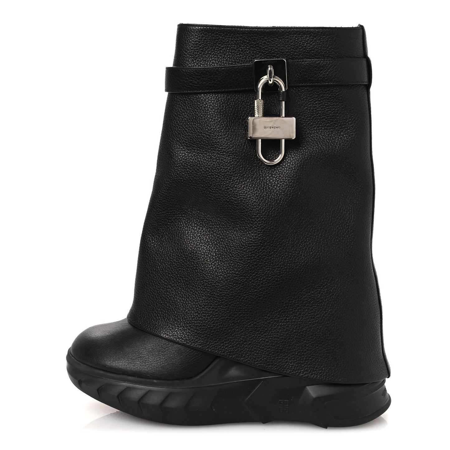 Grained Calfskin Shark Lock Biker Ankle Boots 40 Black