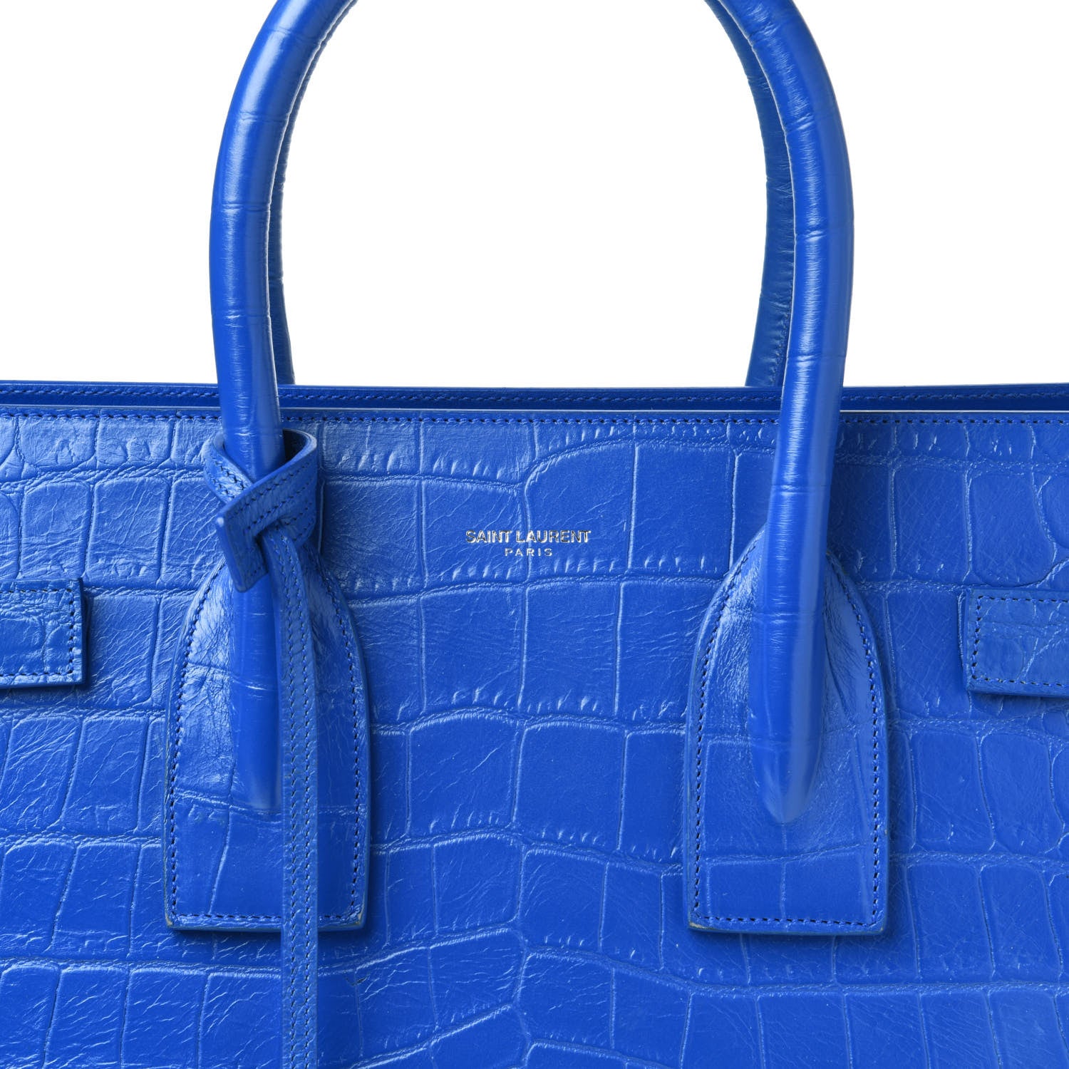 Saint Laurent Calfskin Crocodile Embossed Small Sac De Jour Royal Blue 10 of 10