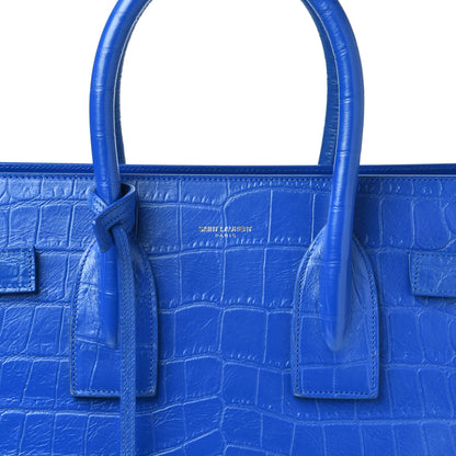 Saint Laurent Calfskin Crocodile Embossed Small Sac De Jour Royal Blue 10 of 10