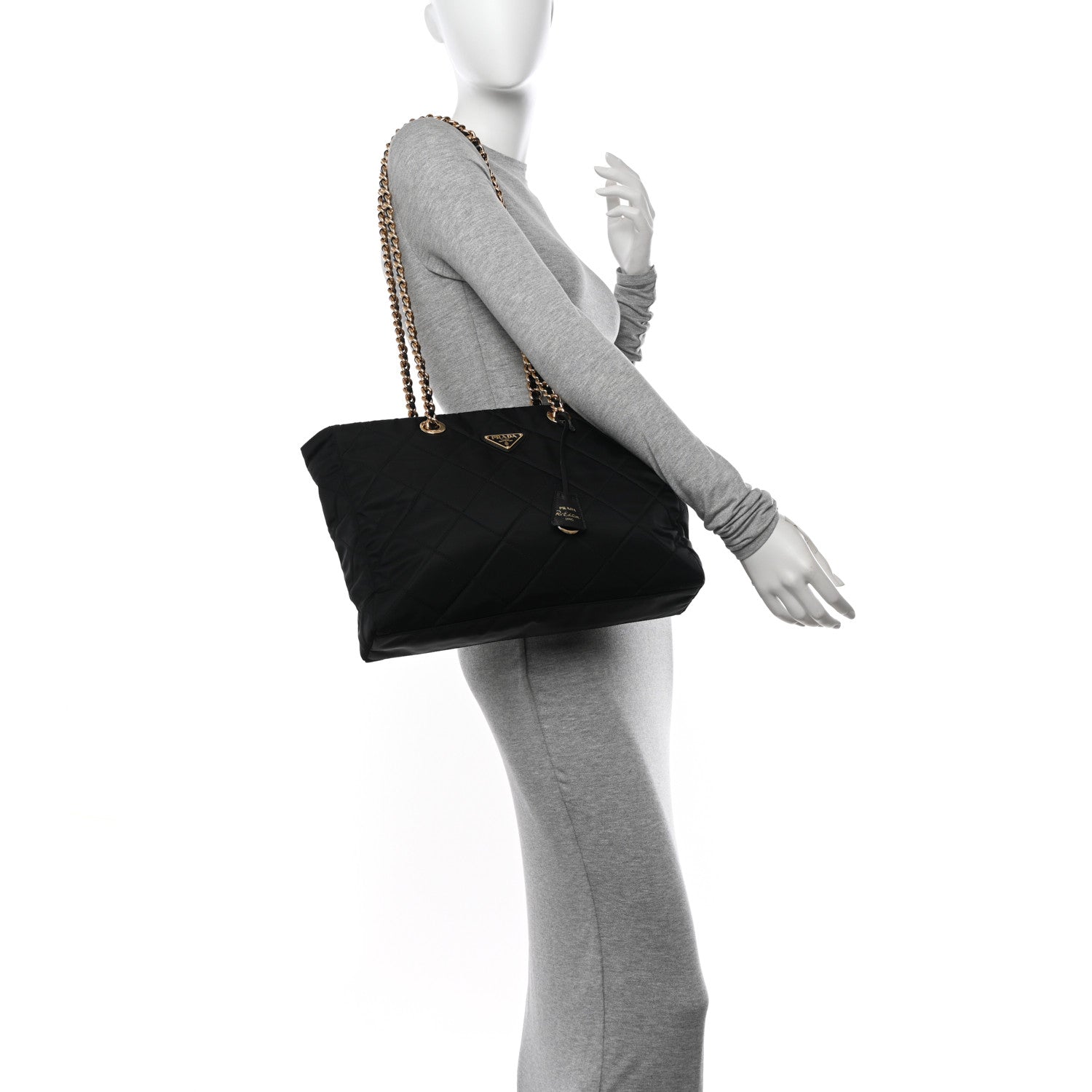 Prada Re-Nylon Impuntu Quilted Re-Edition 1995 Chaine Medium Tote Bag Black 2 of 10