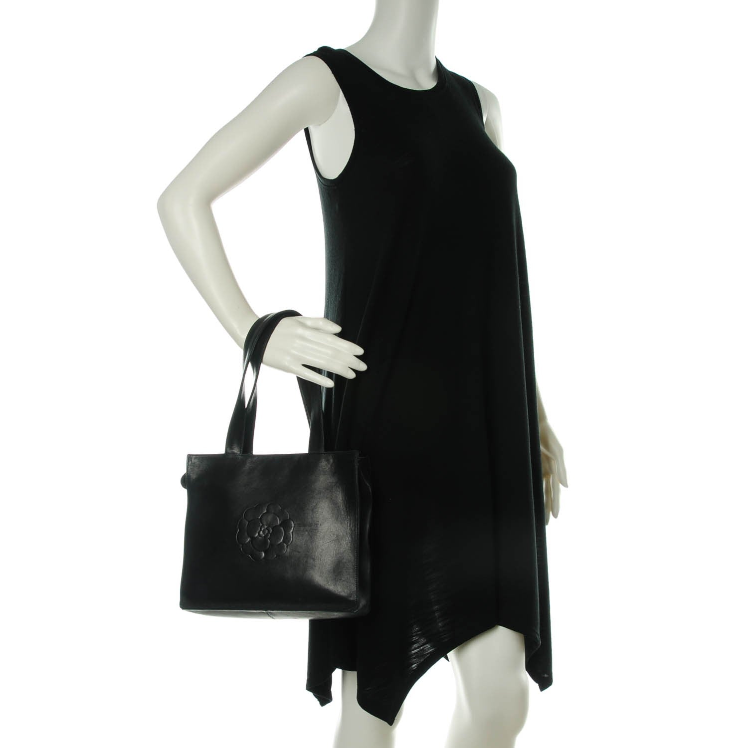 Chanel Lambskin CC Camellia Tote Black 2 of 7