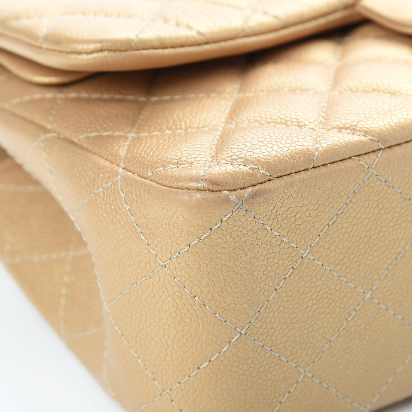 Pearly Caviar Quilted Jumbo Double Flap Gold