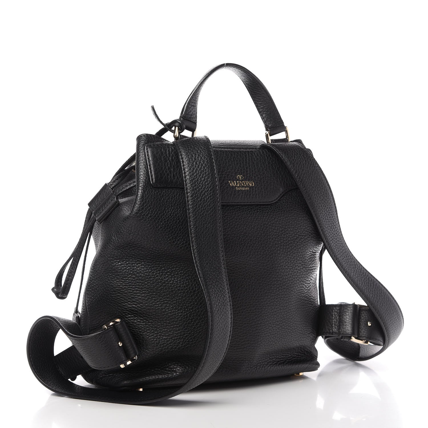 Valentino Garavani Pebbled Calfskin Rockstud Drawstring Backpack Black 3 of 11