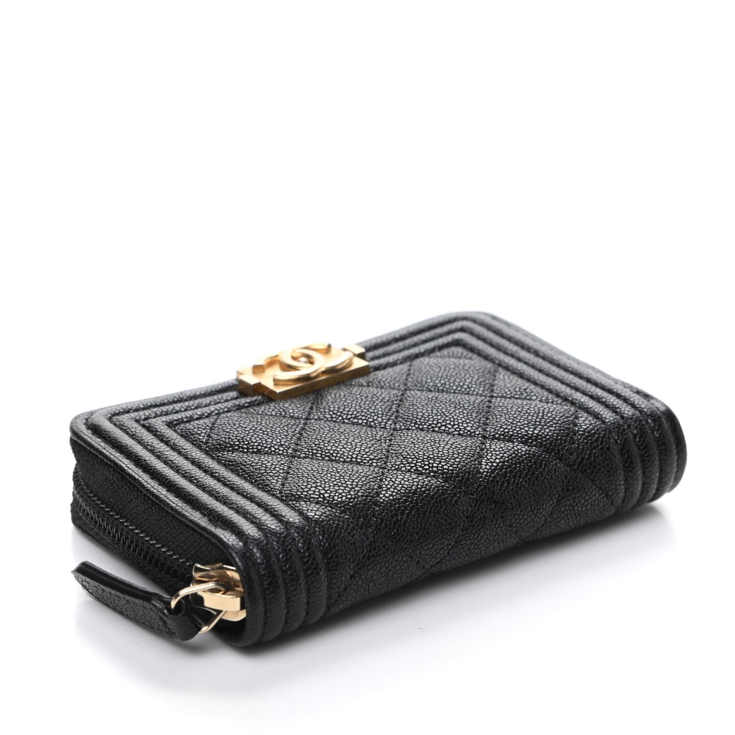 Caviar Quilted Boy Zip Around Coin Purse Wallet Black