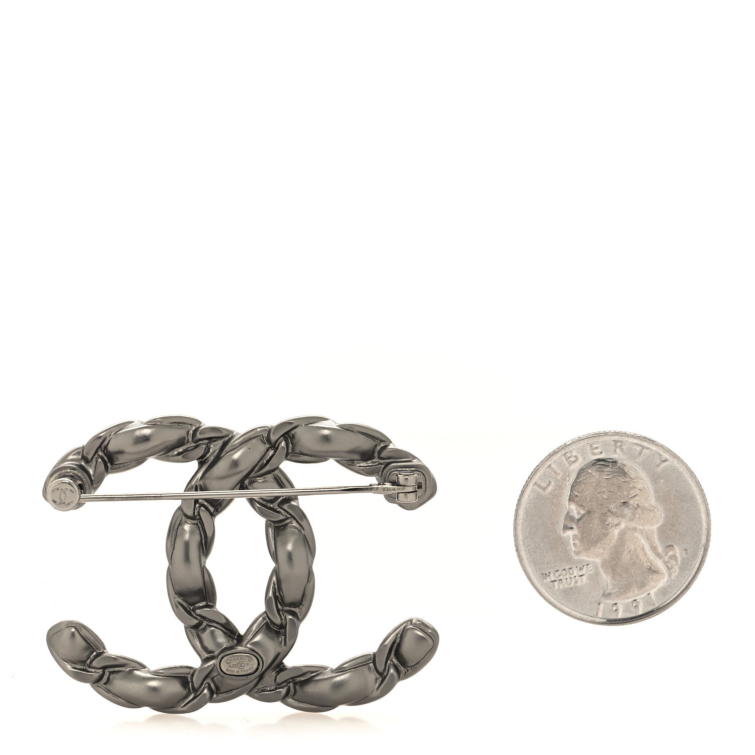 Chanel Lambskin Chain CC Brooch Ruthenium White 2 of 3