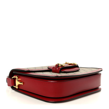 Gucci GG Supreme Monogram Azalea Calfskin Horsebit 1955 Shoulder Bag Beige Ebony New Cherry Red 3 of 11