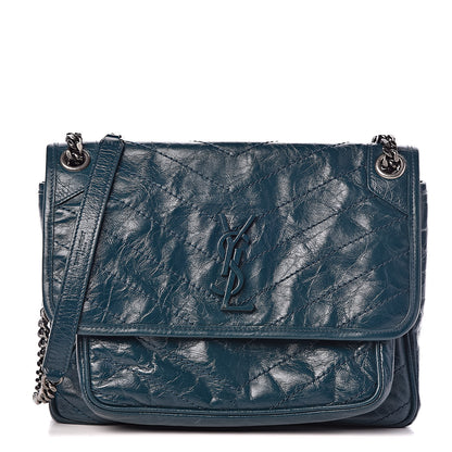 Saint Laurent Crinkled Calfskin Matelasse Monogram Medium Niki Chain Satchel Peacock Green 1 of 13