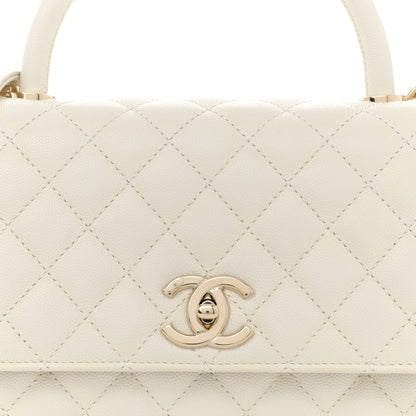 Chanel Caviar Quilted Small Coco Handle Flap White 8 of 11