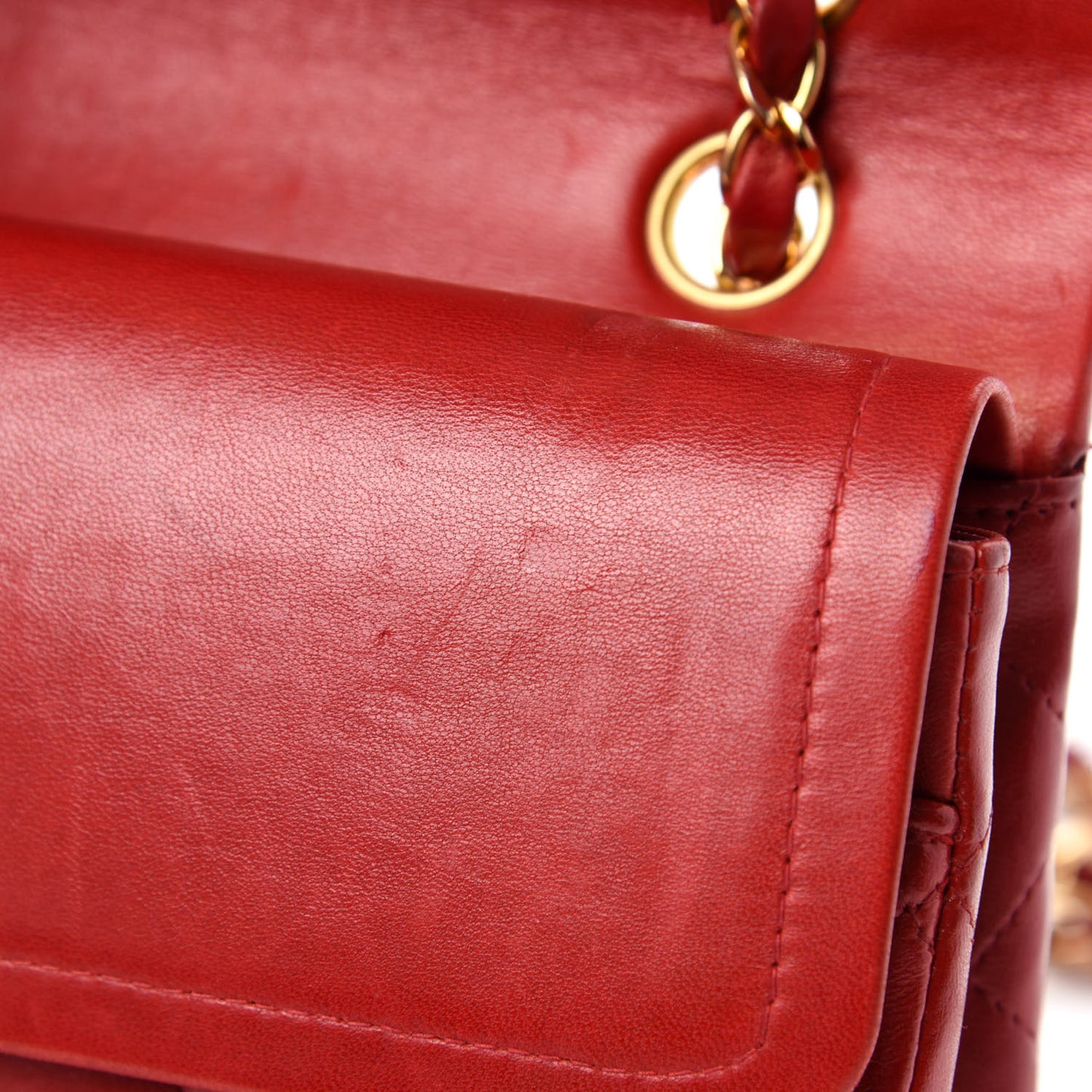 Lambskin Quilted Medium Double Flap Red