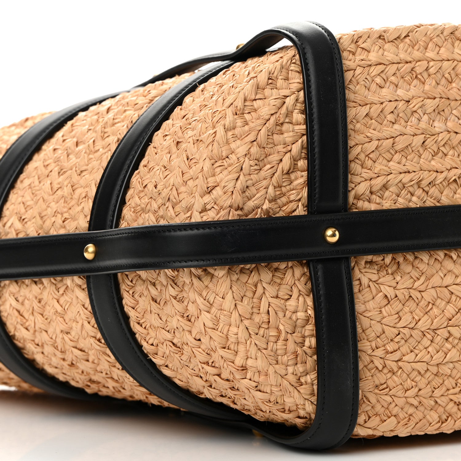 Saint Laurent Raffia Calfskin Caged Tote Naturale Black 9 of 11