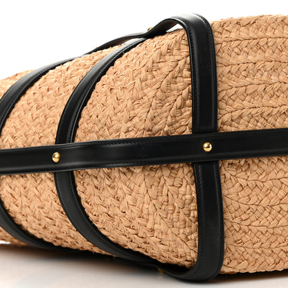 Saint Laurent Raffia Calfskin Caged Tote Naturale Black 9 of 11