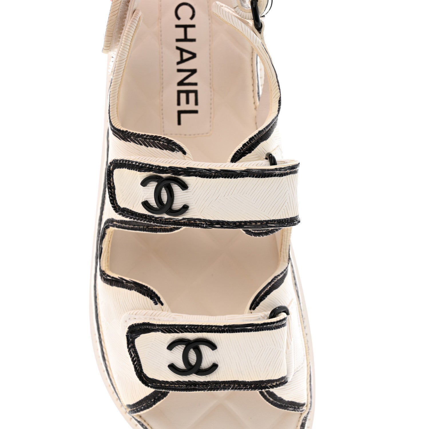 Chanel Calfskin Printed Velcro Dad Sandals 35.5 White Black 10 of 11