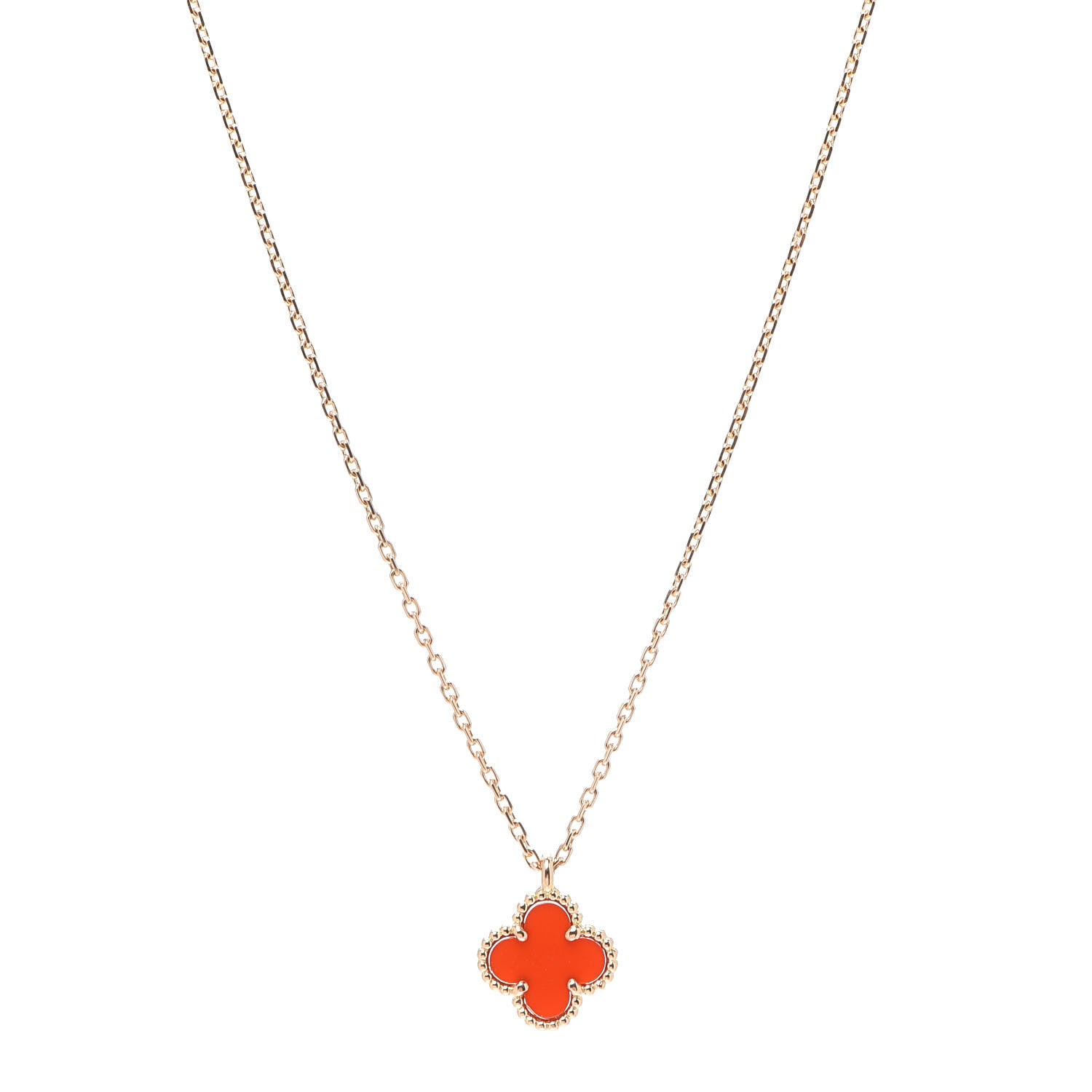 Van Cleef & Arpels 18K Rose Gold Carnelian Sweet Alhambra Pendant Necklace 1 of 5