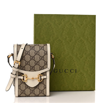 Gucci GG Supreme Monogram Azalea Calfskin Mini Horsebit 1955 Crossbody Bag Beige Ebony Mystic White 10 of 10