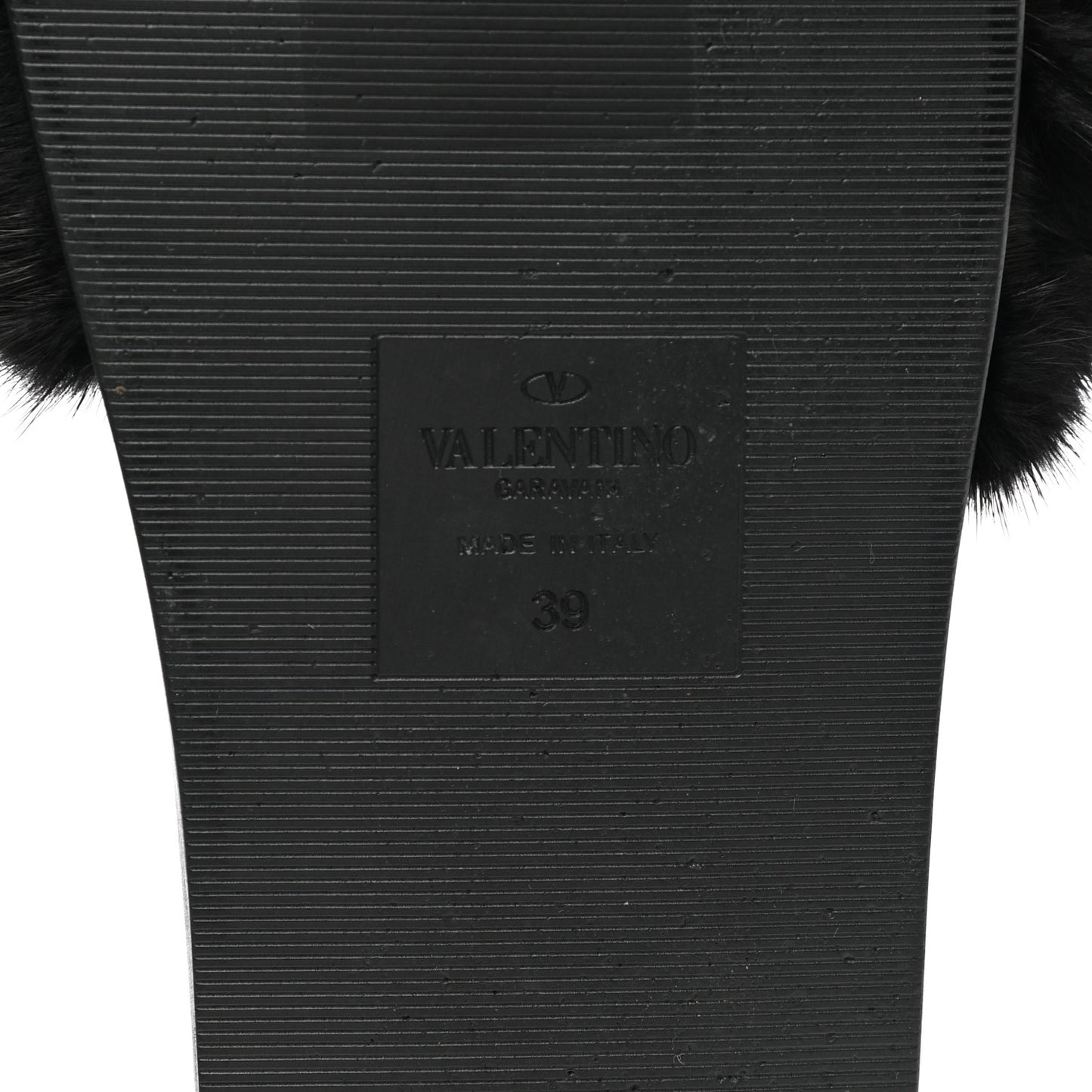 Mink Fur Rockstud Slide Sandals 39 Black