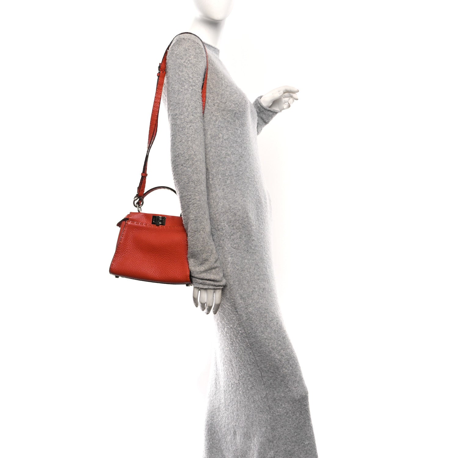 Fendi Cuoio Romano Selleria Mini Peekaboo Iconic Satchel Dark Orange 2 of 10
