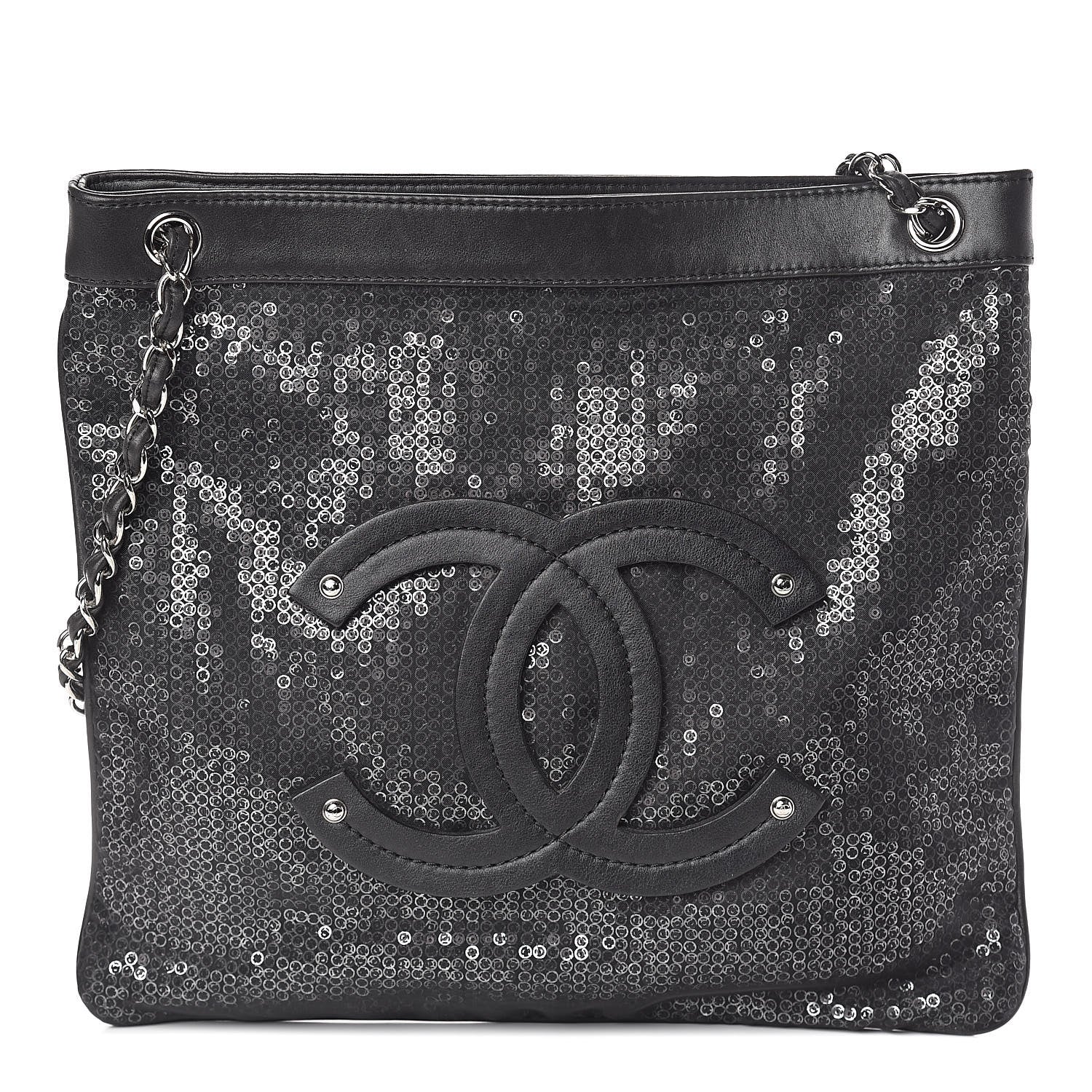 Chanel Calfskin Mesh Hidden Sequin CC Tote Black 1 of 10