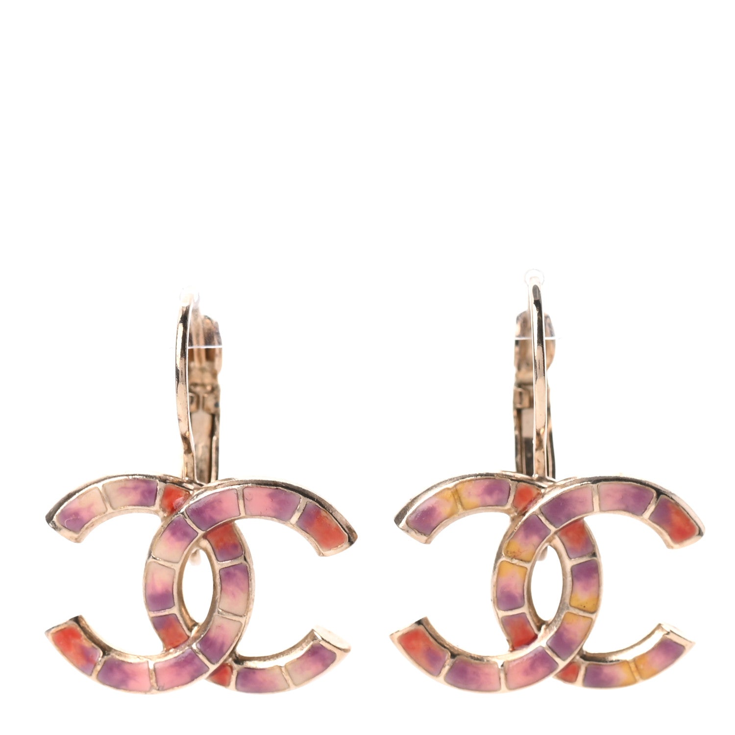 Chanel Enamel CC Dangle Earrings Gold Pink 1 of 4