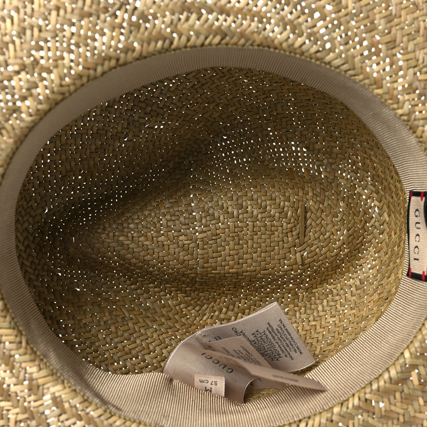 Straw Fabric Calfskin Horsebit Hat M Beige Dark Brown
