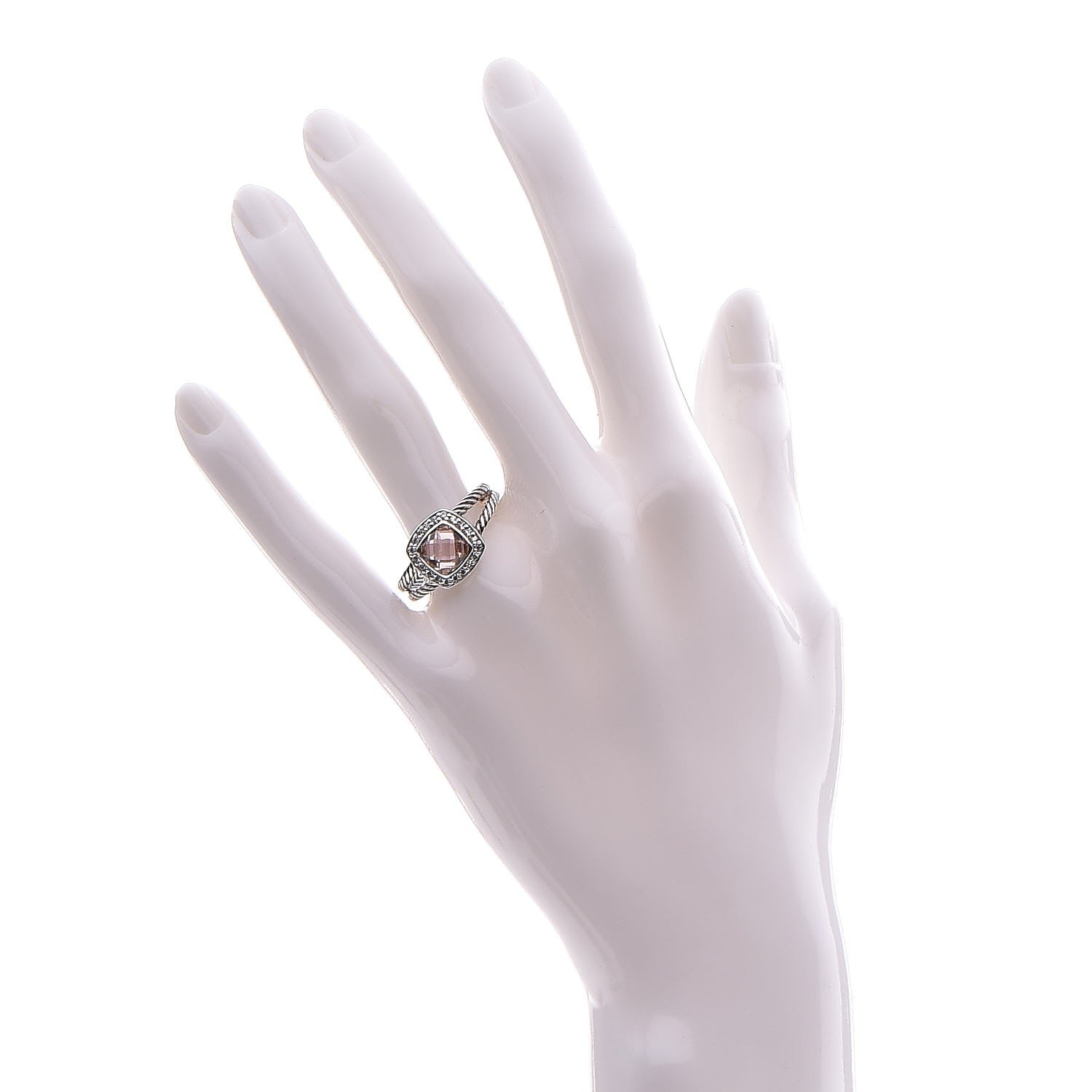 David Yurman Sterling Silver Diamond Morganite 7mm Petite Albion Ring 60 9 2 of 4