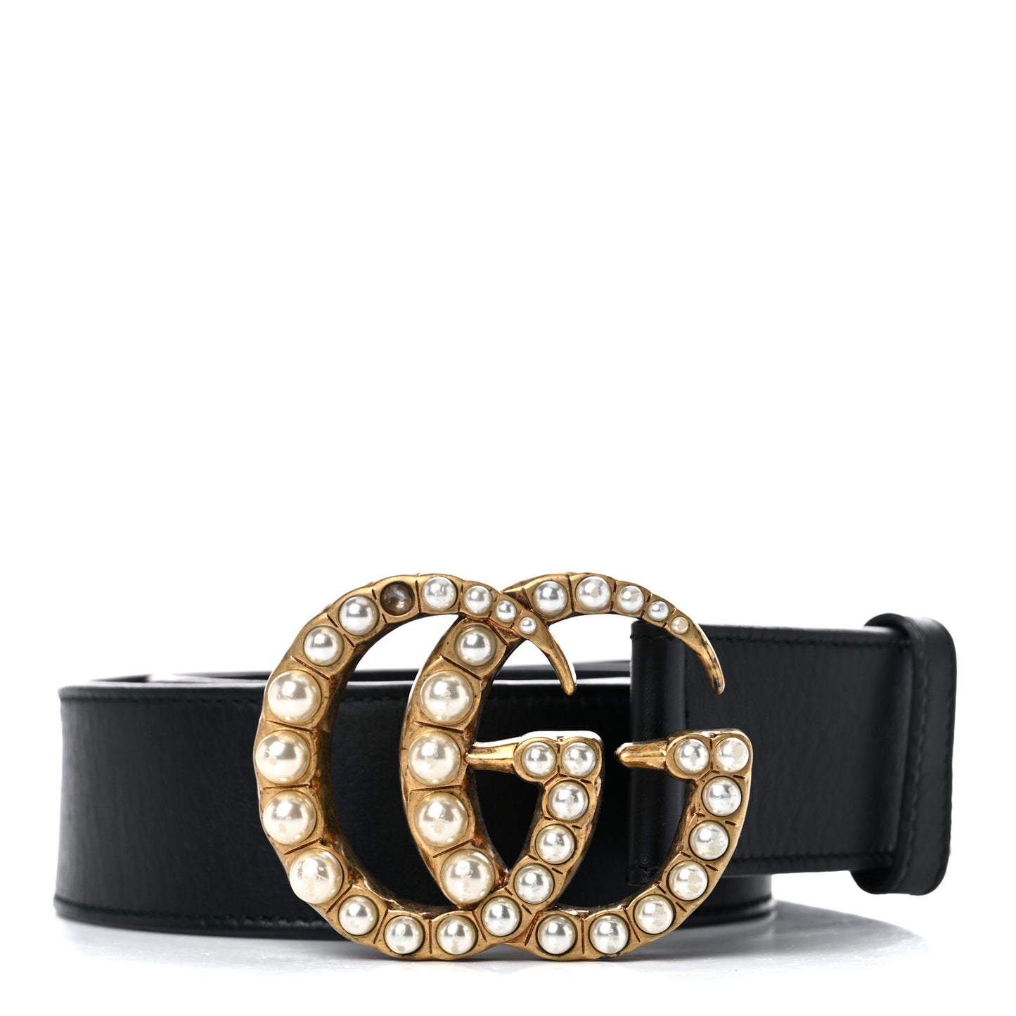 Moon Calfskin Pearl Double G 40mm Belt 70 28 Black Cream