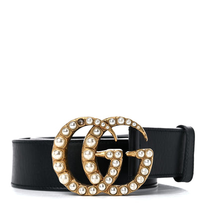 Gucci Moon Calfskin Pearl Double G 40mm Belt 70 28 Black Cream 1 of 8