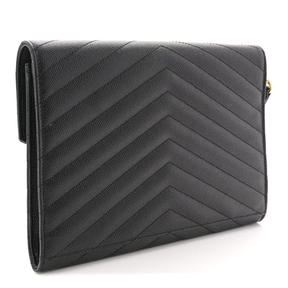 Saint Laurent Grain De Poudre Matelasse Chevron Monogram Envelope Clutch Black 3 of 8