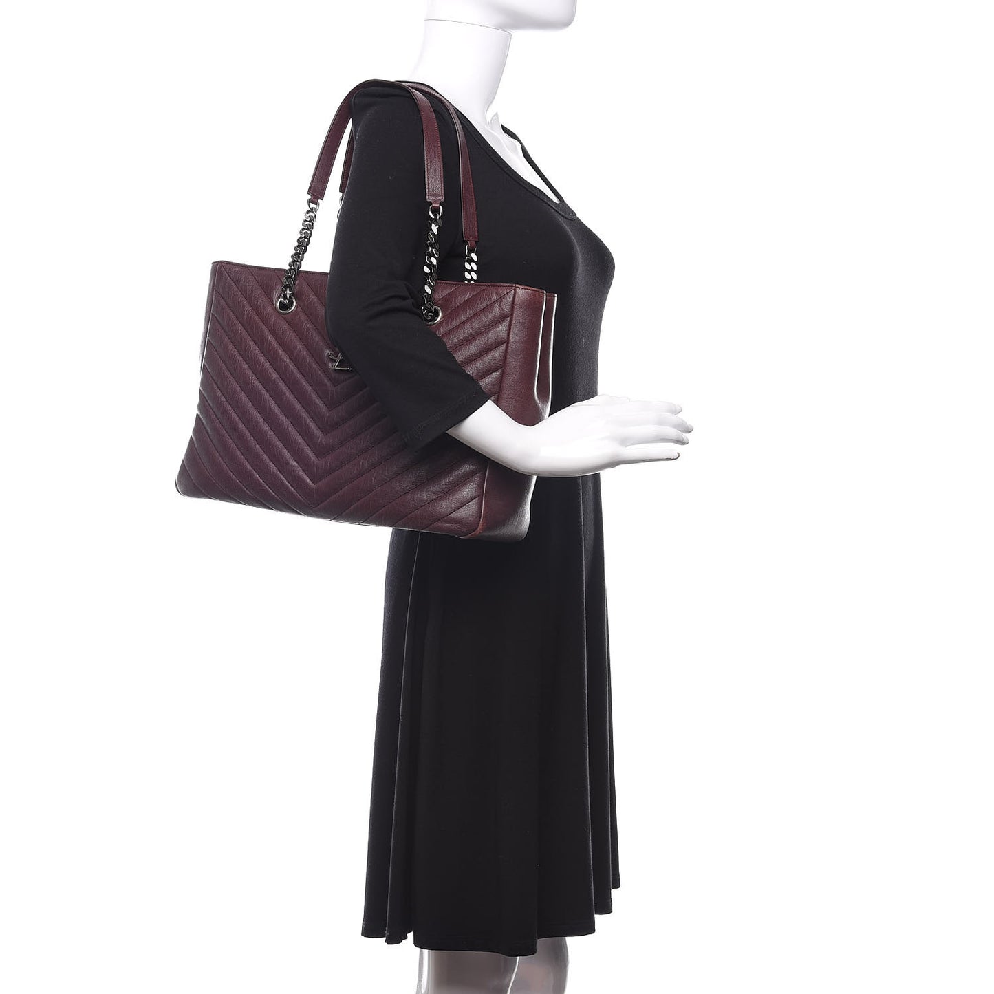 Sheepskin Matelasse Chevron Large Monogram Shopping Bag Burgundy