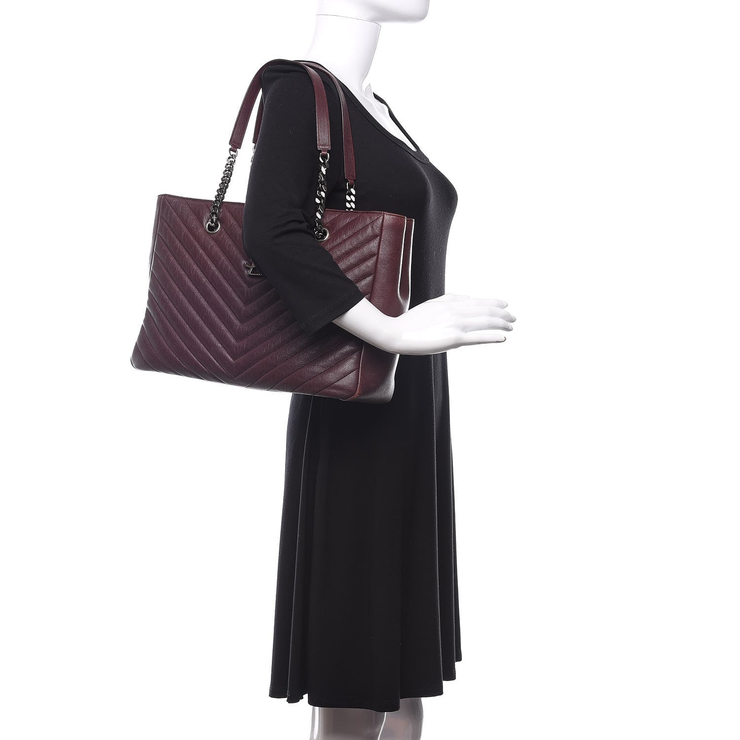 Saint Laurent Sheepskin Matelasse Chevron Large Monogram Shopping Bag Burgundy 2 of 11