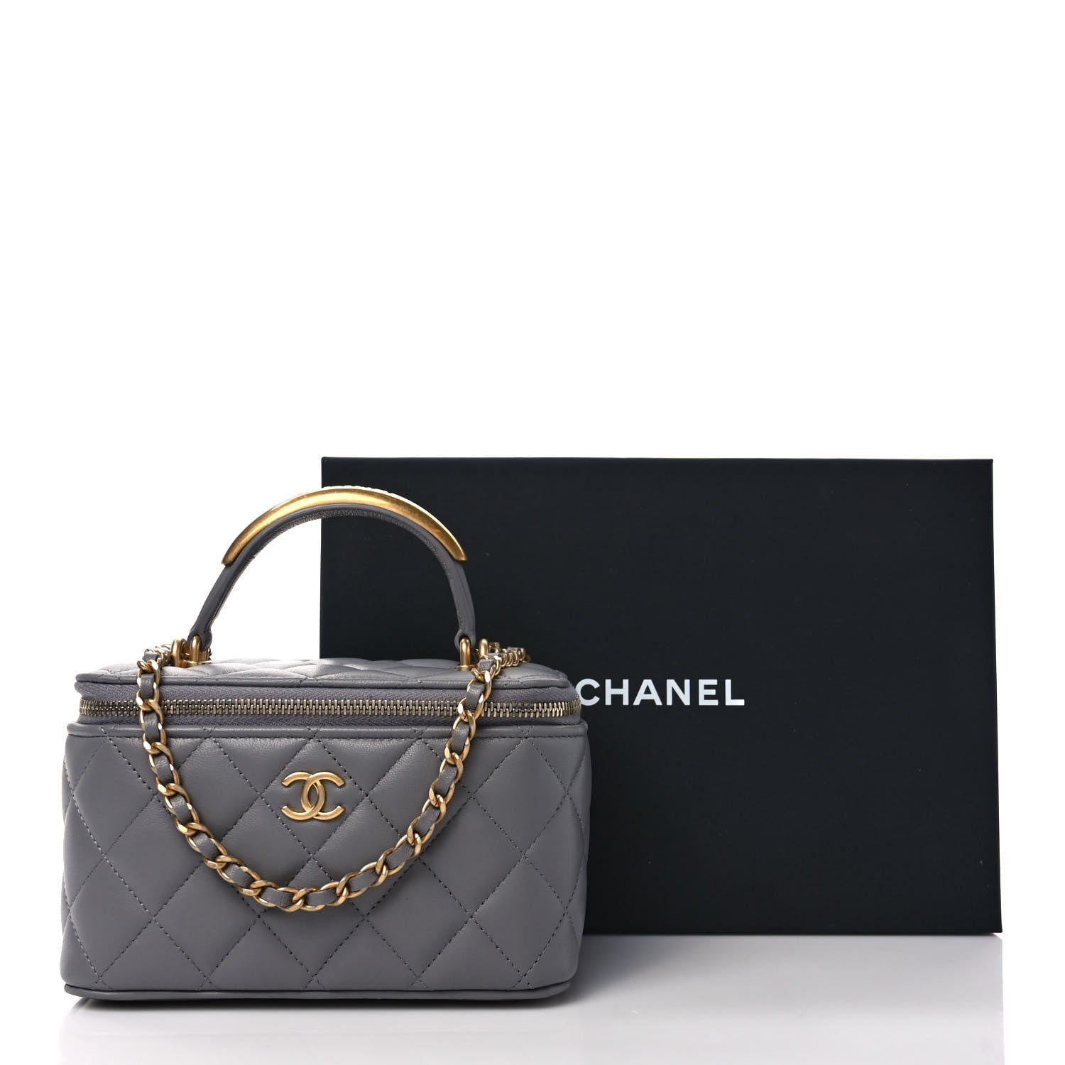 Chanel Lambskin Quilted Metal Small Top Handle Vanity Case With Chain Grey 10 of 10