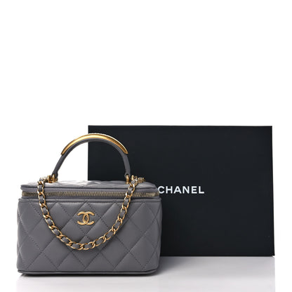 Chanel Lambskin Quilted Metal Small Top Handle Vanity Case With Chain Grey 10 of 10