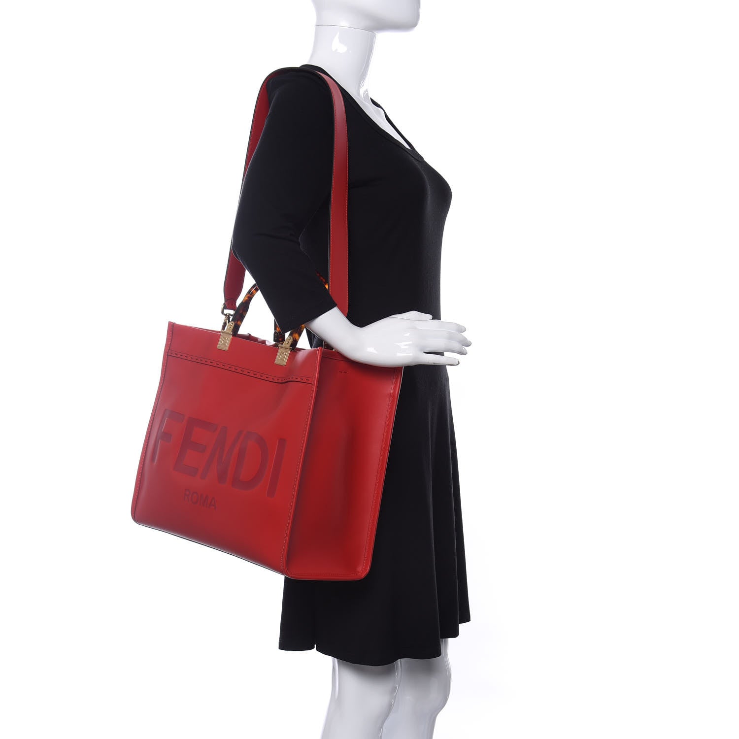 Fendi Vitello King Plexiglass Logo Embossed Medium Fendi Sunshine Shopper Tote Fuoco 2 of 10
