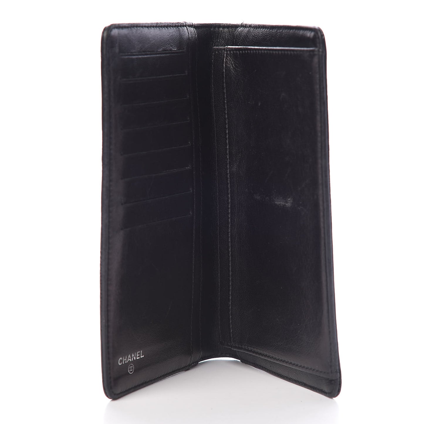 Patent Calfskin Lucky Symbols Yen Wallet Black