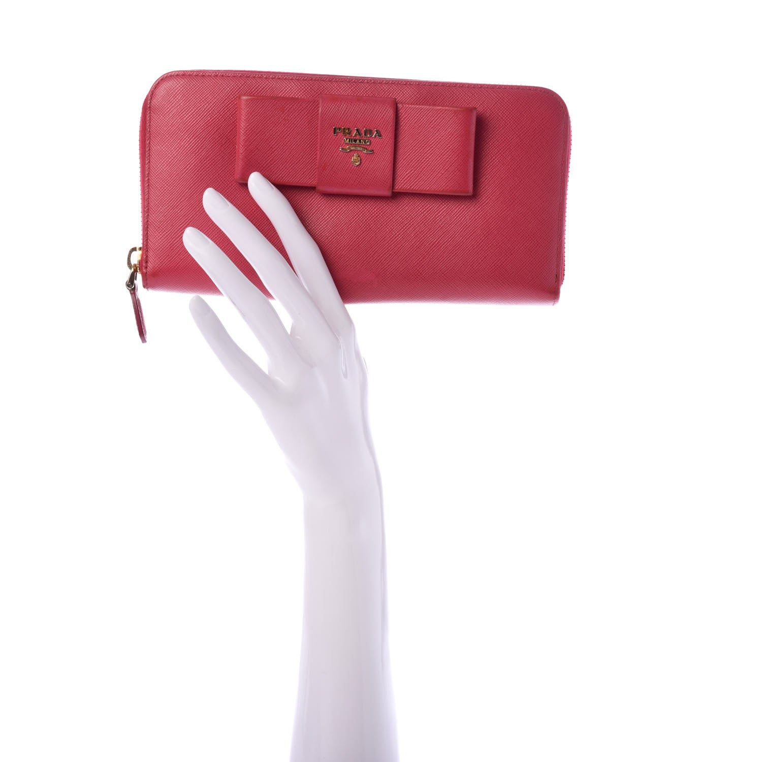 Prada Saffiano Fiocco Bow Zip Around Wallet Peonia 2 of 10