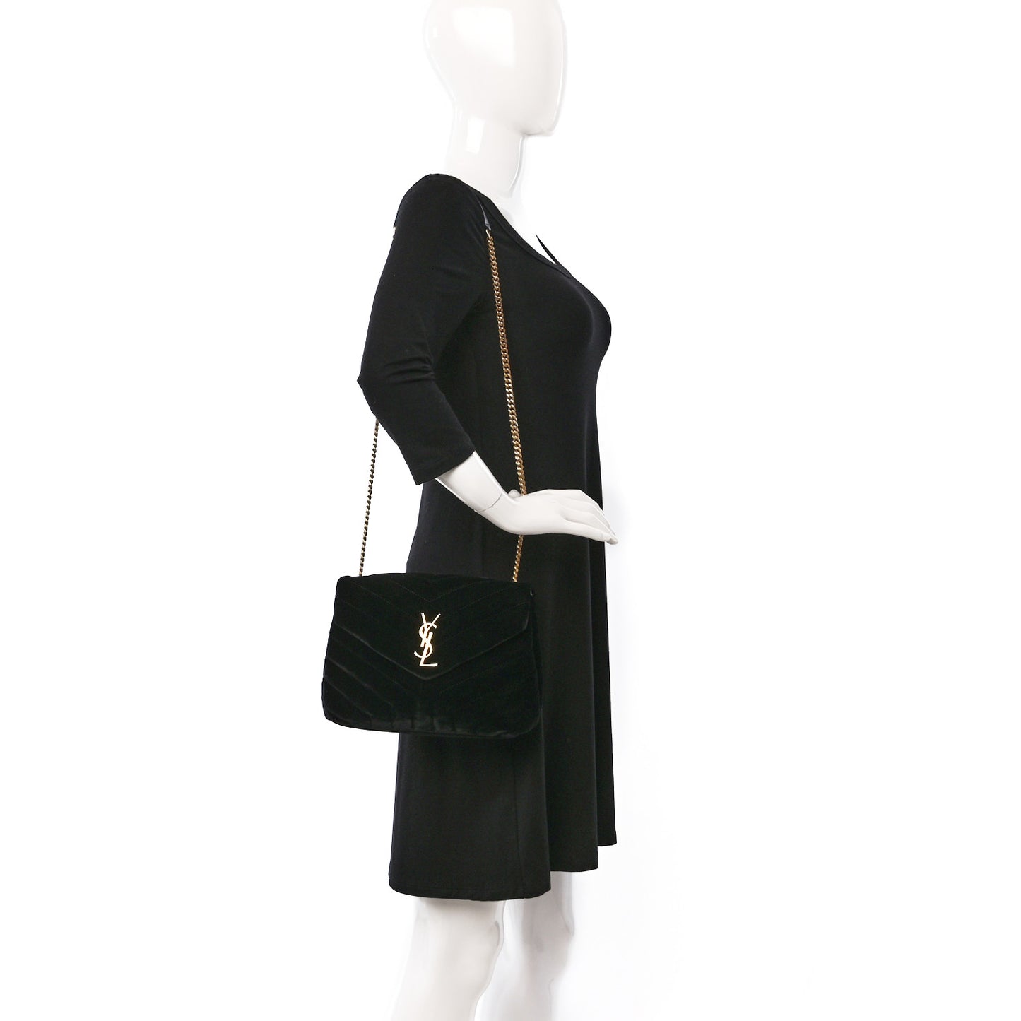 Velvet Y Quilted Monogram Small Loulou Chain Satchel Black