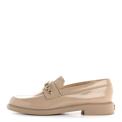 Chanel Shiny Calfskin Logo Loafers 38.5 Light Brown 1 of 10