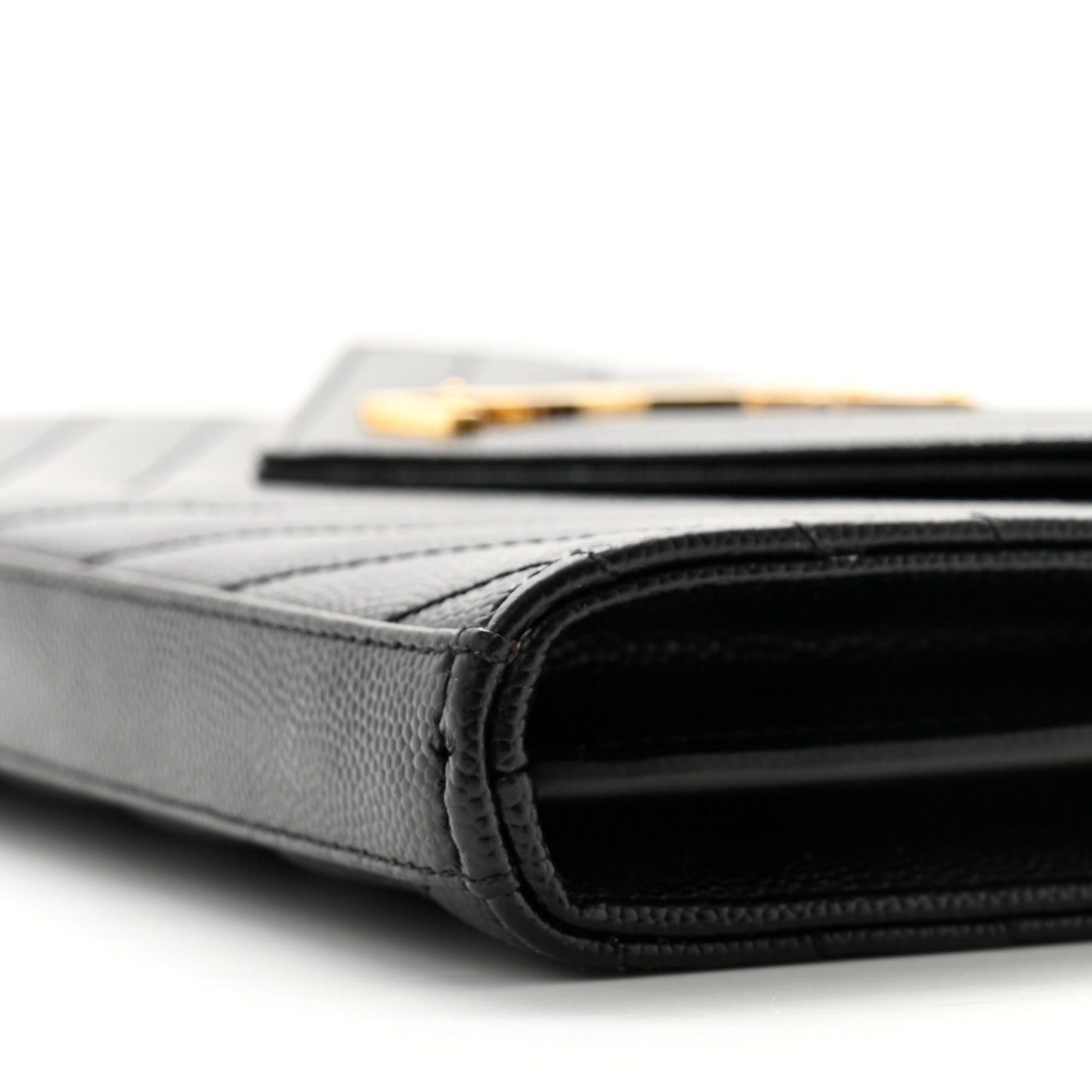 Saint Laurent Grain De Poudre Matelasse Chevron Monogram Chain Wallet Black 9 of 11