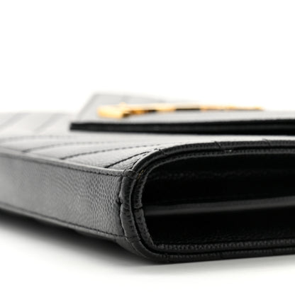 Saint Laurent Grain De Poudre Matelasse Chevron Monogram Chain Wallet Black 9 of 11