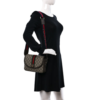 Gucci GG Supreme Monogram Textured Dollar Calfskin Web Studded Mini Ophidia Flap Shoulder Bag Beige Ebony New Acero 2 of 9