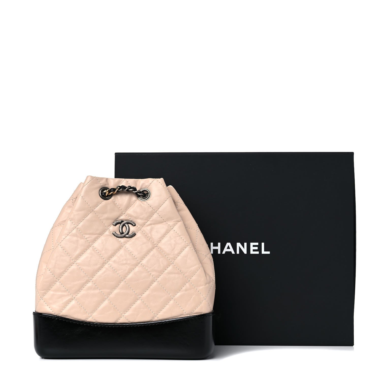 Chanel Aged Calfskin Quilted Small Gabrielle Backpack Beige Black 13 of 13