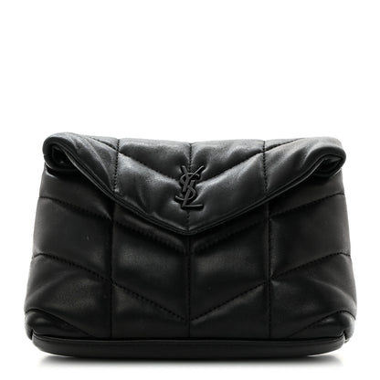 Saint Laurent Lambskin Monogram Loulou Puffer Pouch Clutch Black 1 of 7