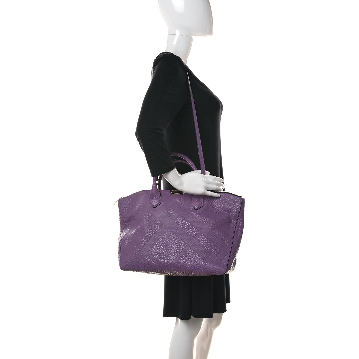 Burberry Heritage Grain Check Embossed Medium Dewsbury Tote Purple 2 of 12