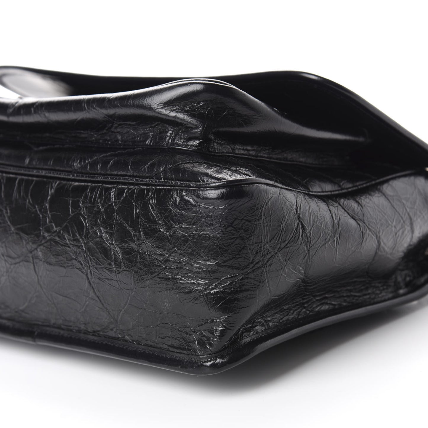 Crinkled Calfskin Matelasse Monogram Medium Niki Chain Satchel Black